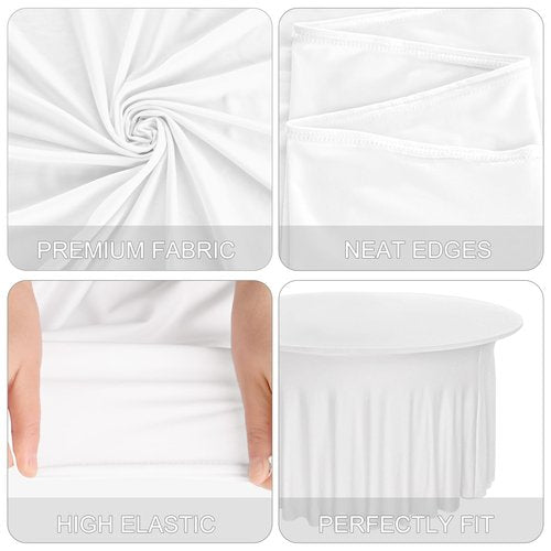 JALANCY 4 Pack 5FT Spandex Table Skirts 60 Inch Round Spandex Fitted Table Cover Washable Table Cloth for Wedding Trade Baby Shower Banquet Dining Table (White, 5FT)