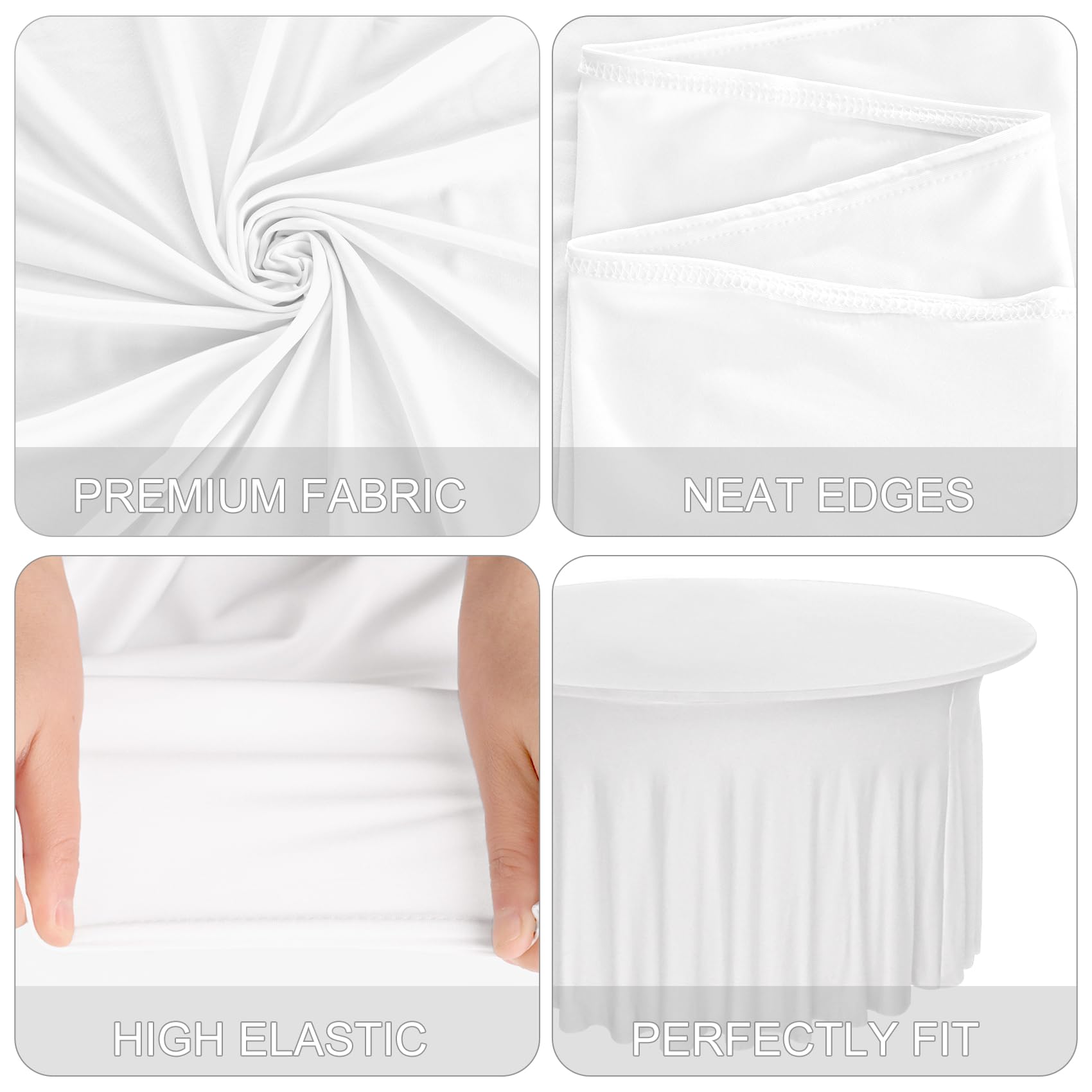JALANCY 4 Pack 6FT Spandex Table Skirts Round Spandex Fitted Table Cover 72 Inch Washable Table Cloth for Wedding Trade Baby Shower Banquet Dining Table (White, 6FT)