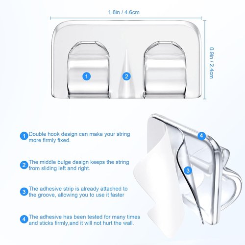Hetyue Heavy Duty Hooks for Outdoor String Lights - 40Pcs Waterproof Adhesive Clips for Christmas Lighting