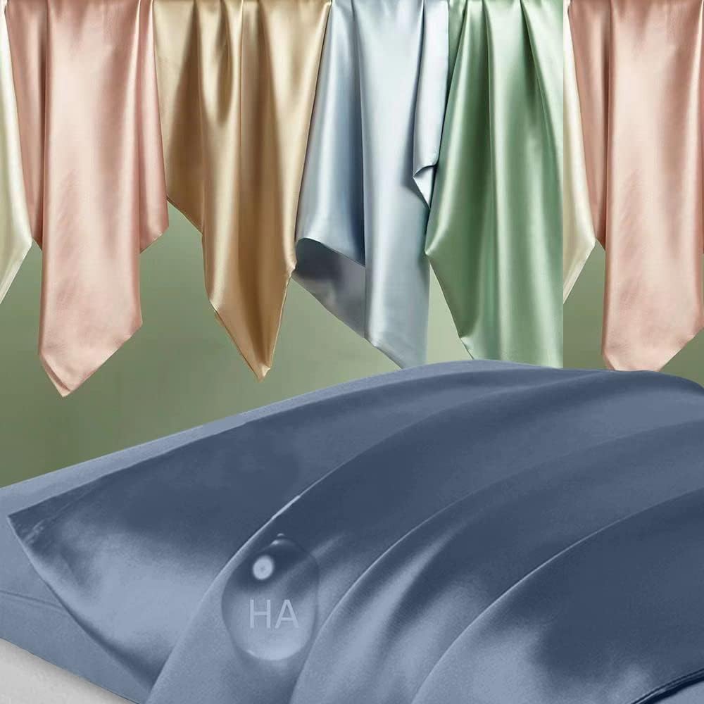 Skiennix Mulberry Silk Pillowcase - Anti-Acne Cooling Sleep Cover | Standard Size, Ash Blue