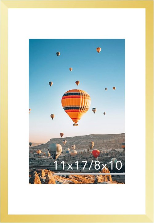 JCJMY 11x17 Picture Frame - Elegant Gold Design with 8x10 Mat | Shatter-Resistant Plexiglass