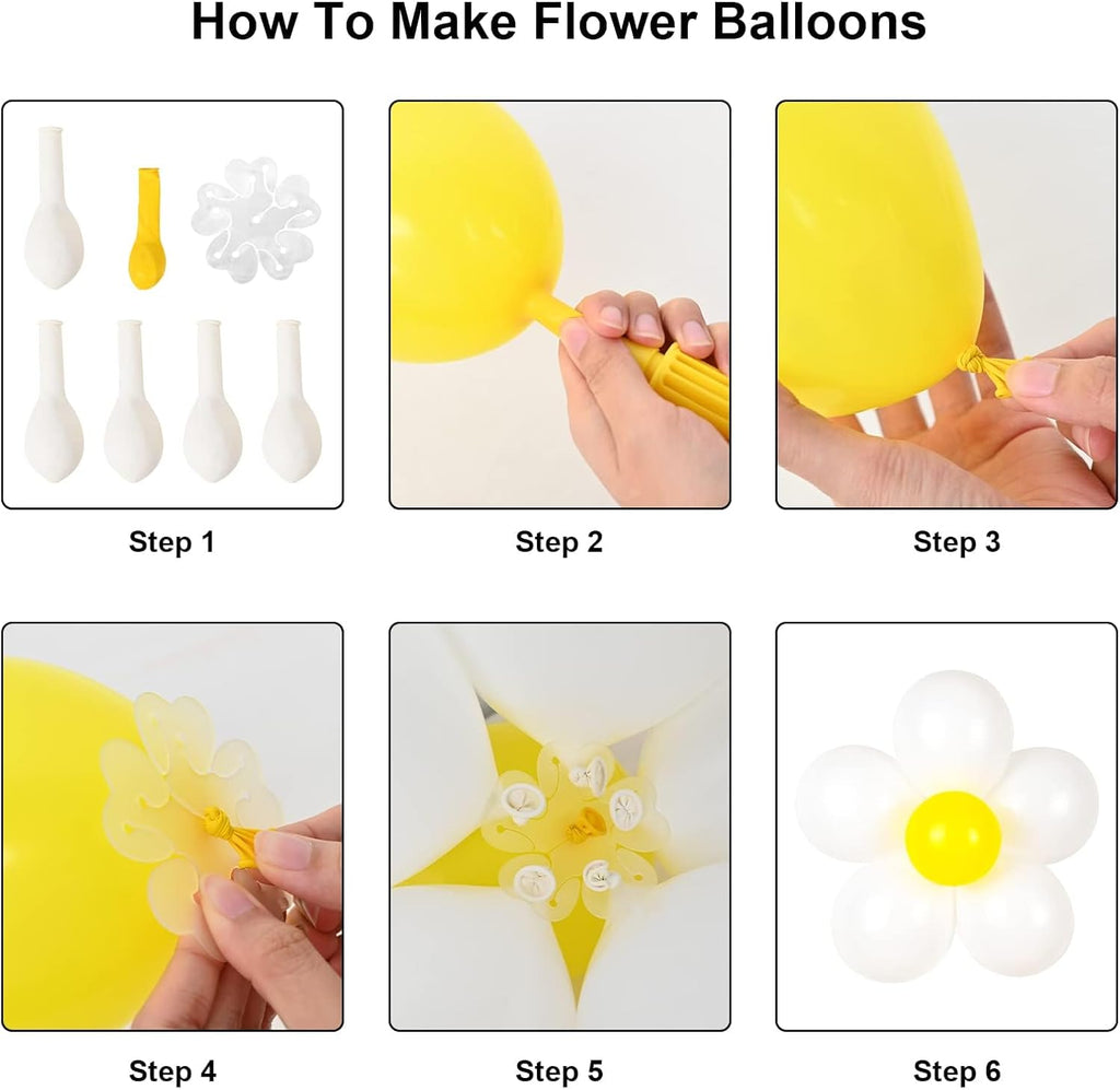 Skiennix Daisy Flower Balloons DIY Kit - Boho Macaron Pastel Party Decorations | 16-Set for Baby Showers & Birthdays