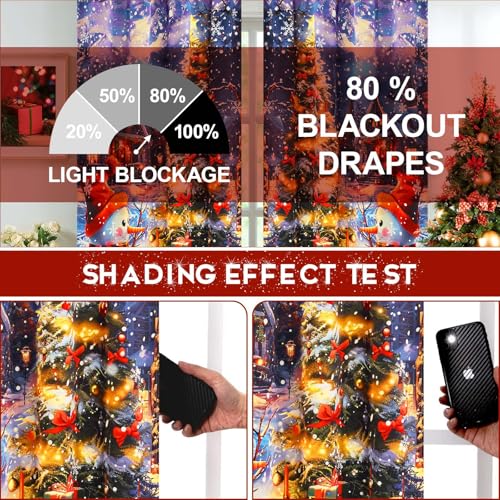 High Precision Blue Christmas Window Curtains 52x63 Inches - Pack of 2