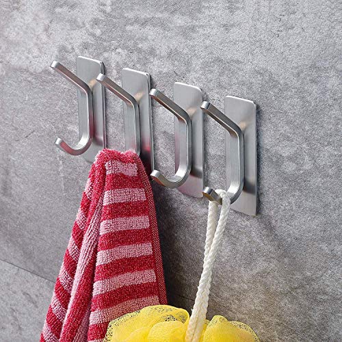 YIGII Heavy Duty Adhesive Towel Hooks, SUS304 Stainless Steel - Silver