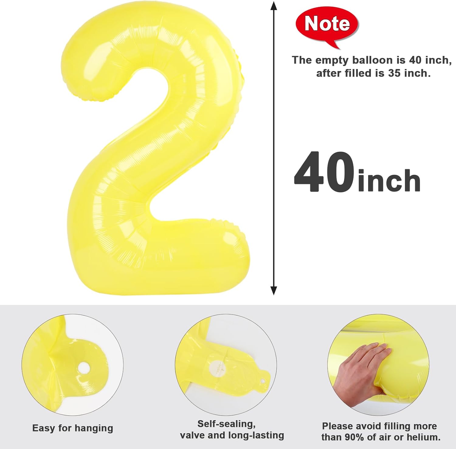 Skiennix 40-Inch Yellow Number Balloons - Perfect for 2nd, 12th, 21st Birthday Celebrations & Events
