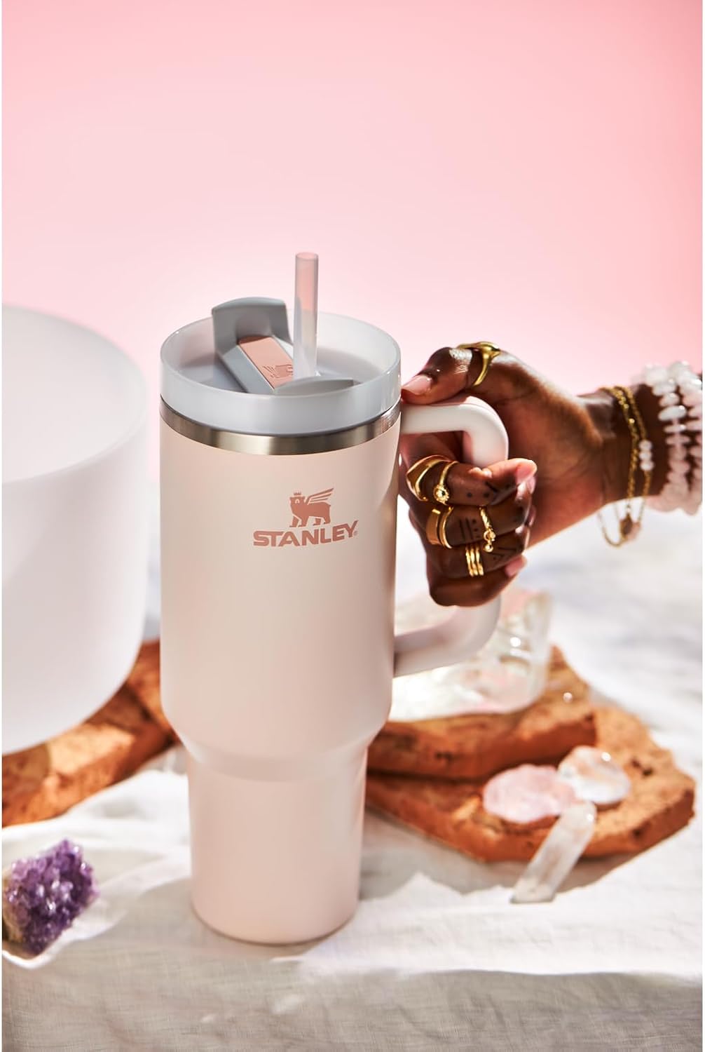 STANLEY Quencher H2.0 Tumbler - 40 oz Insulated Stainless Steel Cup with Handle & Straw - Rose Quartz