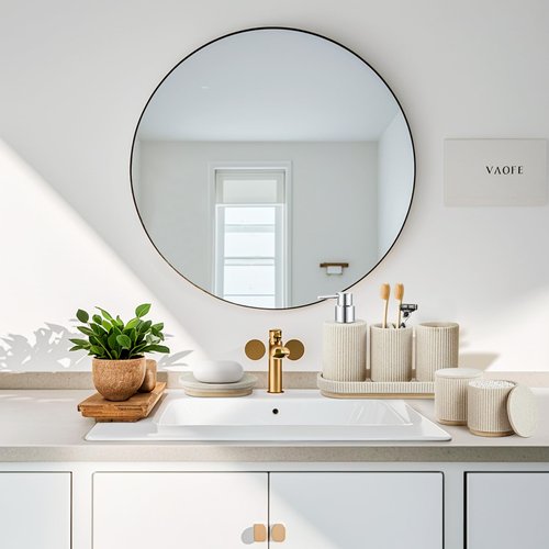 Z ZONAMA 7PCS Bathroom Accessories Set, with Soap Dispenser, Q-tip Holder, Toothbrush Holder, Tumbler, Soap Dish, Vanity Tray, Bathroom Set Complete Organizer Countertop for Modern Decor, Beige