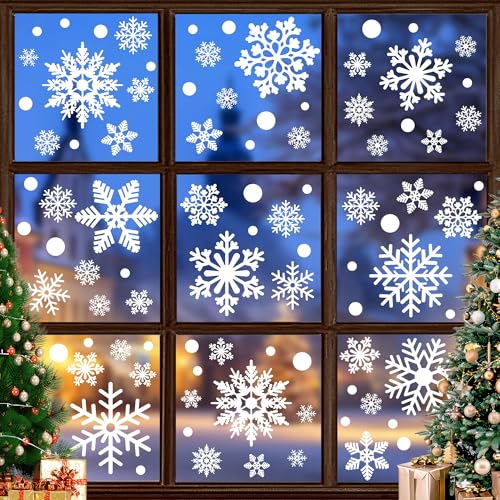 116PCS Christmas Window Clings - Double Sided Snowflake Decals