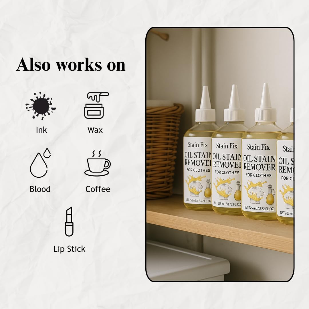Oil Stain Remover - Effective Fabric Cleaner for Cooking & Engine Stains | 8.72oz, Safe for All Fabrics