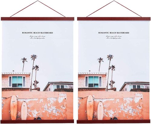 Artmag Magnetic Poster Hanger Frame - 2 Pack Light Wood Dowel for 20x28, 20x30, 20x26 Canvas Prints | Mahogany Finish