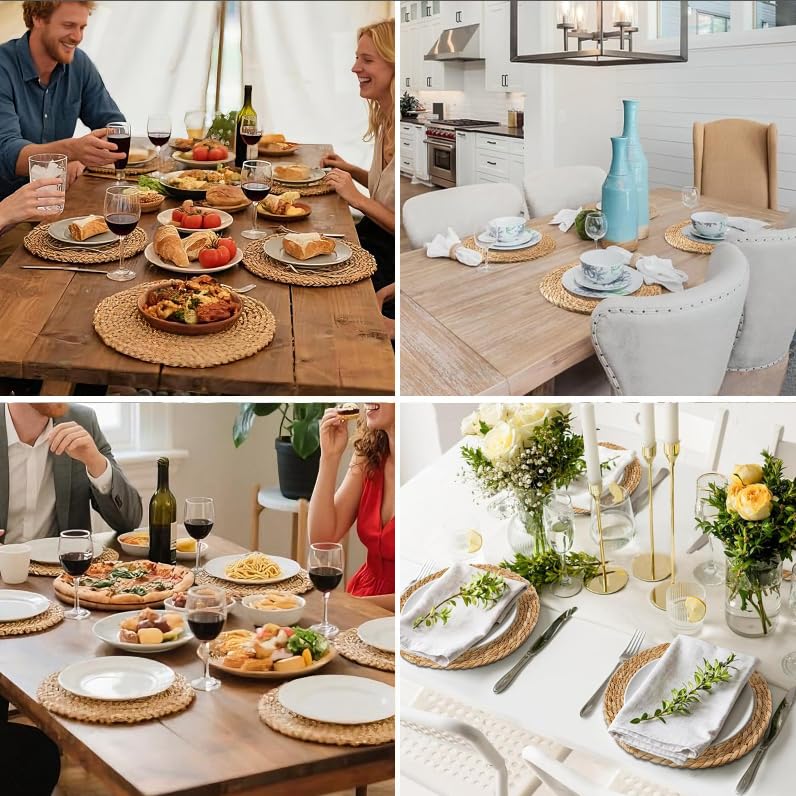 10 Pack 13 in Round Woven Placemats Plate Chargers,Rattan Wicker Table Mats Jute Braided Chargers for Dinner Plates，Boho Farmhouse Rustic Woven Place Mats for Dining Table Decor