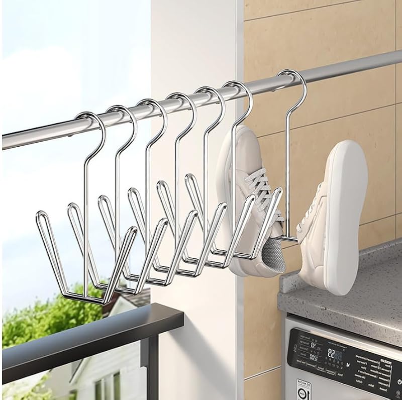6-Pack Stainless Steel Shoe Hanger Rack for Closet Storage and Air Drying