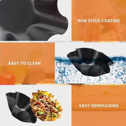 EKDJKK Taco Salad Bowl Maker - 4 Pack Non-Stick Carbon Steel Tortilla Shell Molds | 16.5x7.5x6cm