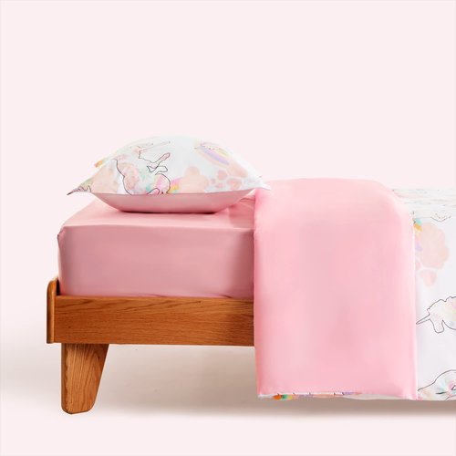 SLEEP ZONE Kids Duvet Cover Set Twin Size 2 Pieces - Super Soft & Cute Comforter Cover with 1 Pillow Sham, Easy Care Zipper Closure (Pink Unicorn, Twin)