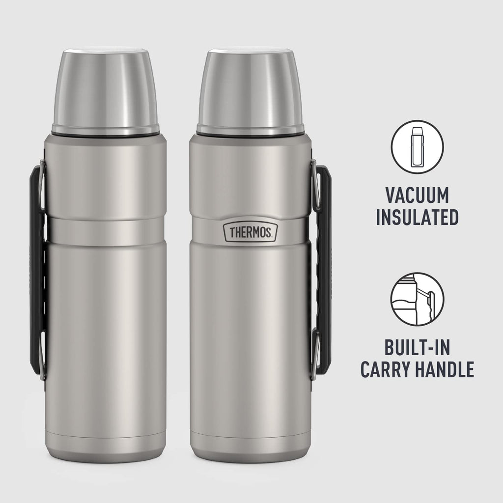 THERMOS Stainless King Vacuum-Insulated Beverage Bottle, 40 Ounce, Matte Steel & Stainless King Vacuum-Insulated Food Jar, 24 Ounce, Midnight Blue