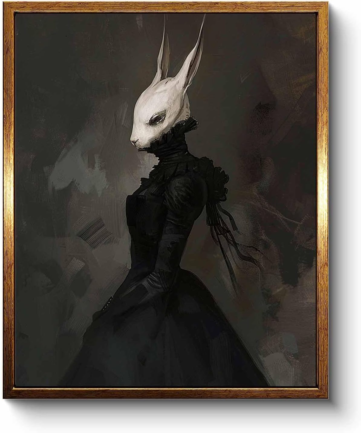 VIYYIEA Framed Canvas Wall Art - Vintage Rabbit Lady Gothic Decor | Aesthetic Dark Academia 9x11in