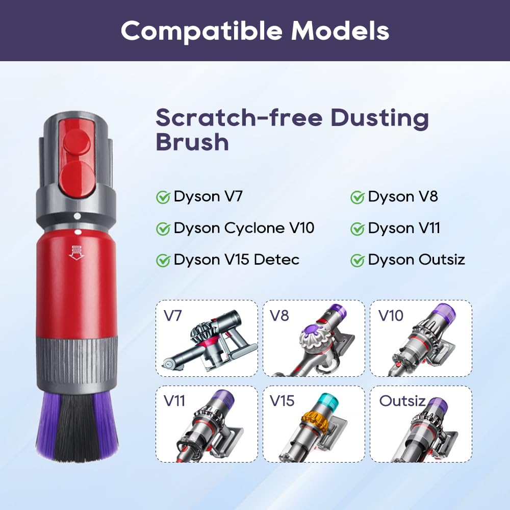 SONGRUI Traceless Scratch-free Dusting Brush Compatible with Dyson V7 V8 V10 V11 V12 V15 Gen5 detect and Gen5 outsize Vacuum Cleaners, Handy Self-cleaning Soft Bristles NOT for Digital Slim Series