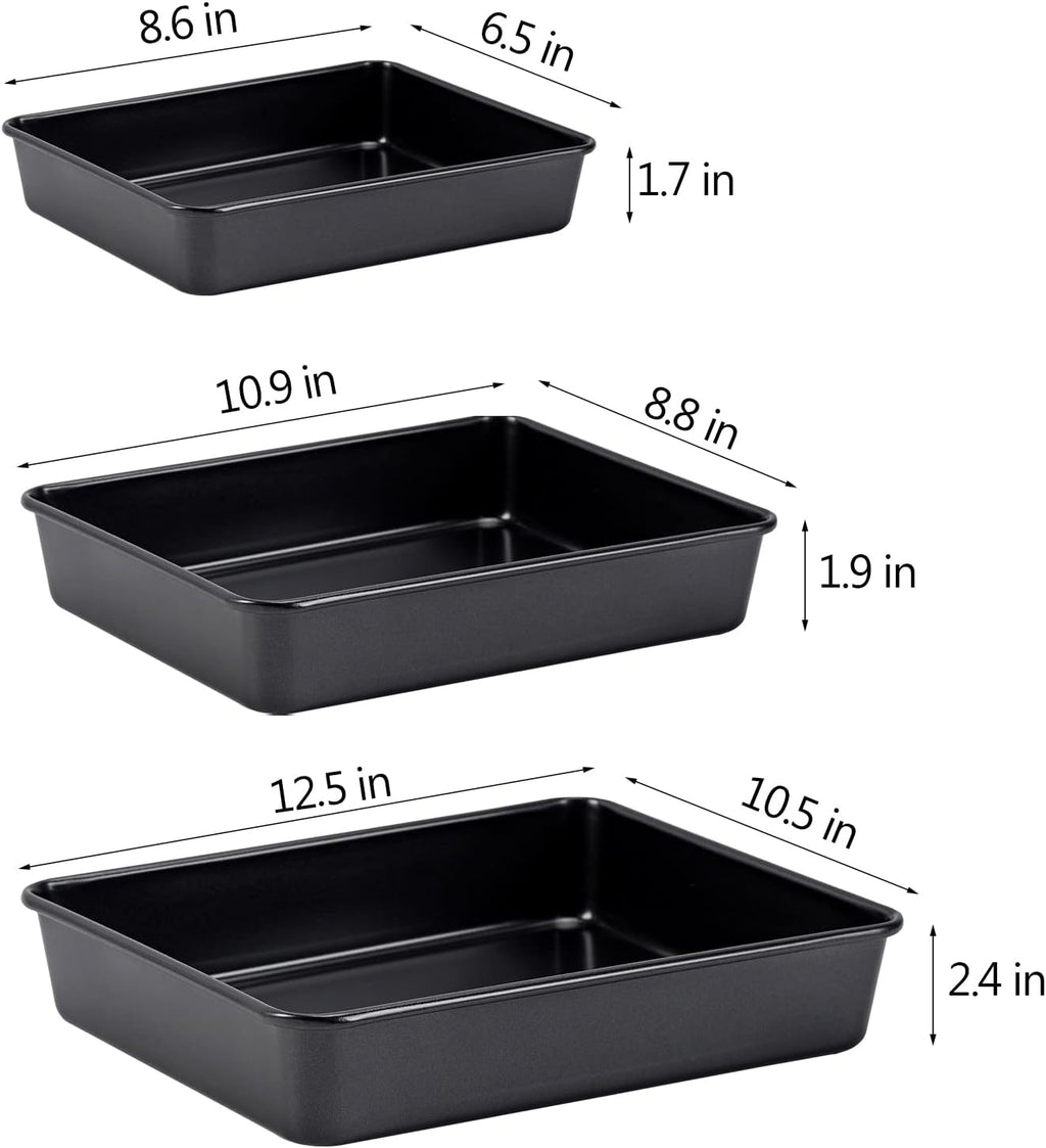 Skiennix Nonstick Roasting Pan Set - Deep Baking Pans for Oven | 3-Piece Black Cake Pan Set