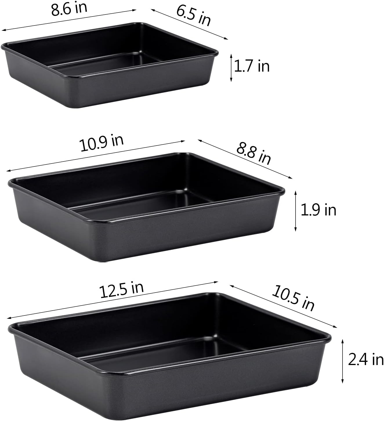 Skiennix Nonstick Roasting Pan Set - Deep Baking Pans for Oven | 3-Piece Black Cake Pan Set