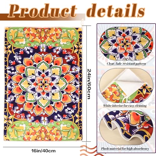 Bohemian Floral Kitchen Towels Set of 2 - Absorbent Cotton Dish Cloths