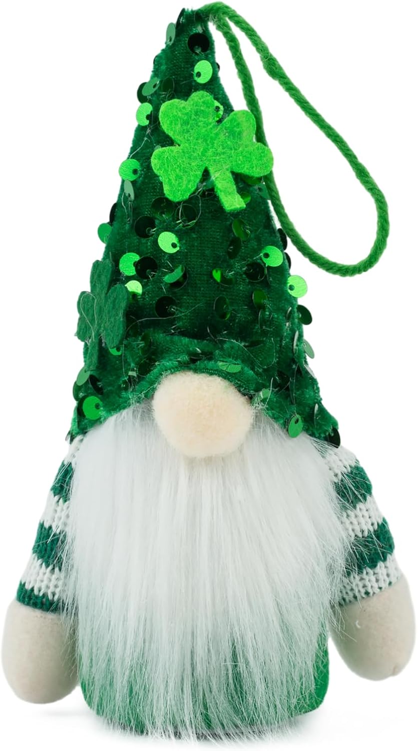 Skiennix St. Patrick's Day Gnomes - Plush Leprechaun Doll Decorations | 2-Pack Irish Green Shamrock Ornaments