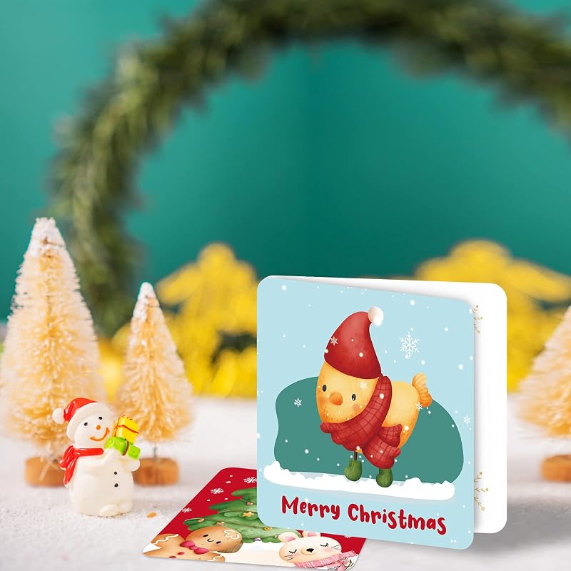 Mini Christmas Cards with Envelopes, 24 Pack – 3x3" Greeting Cards for Kids & Friends