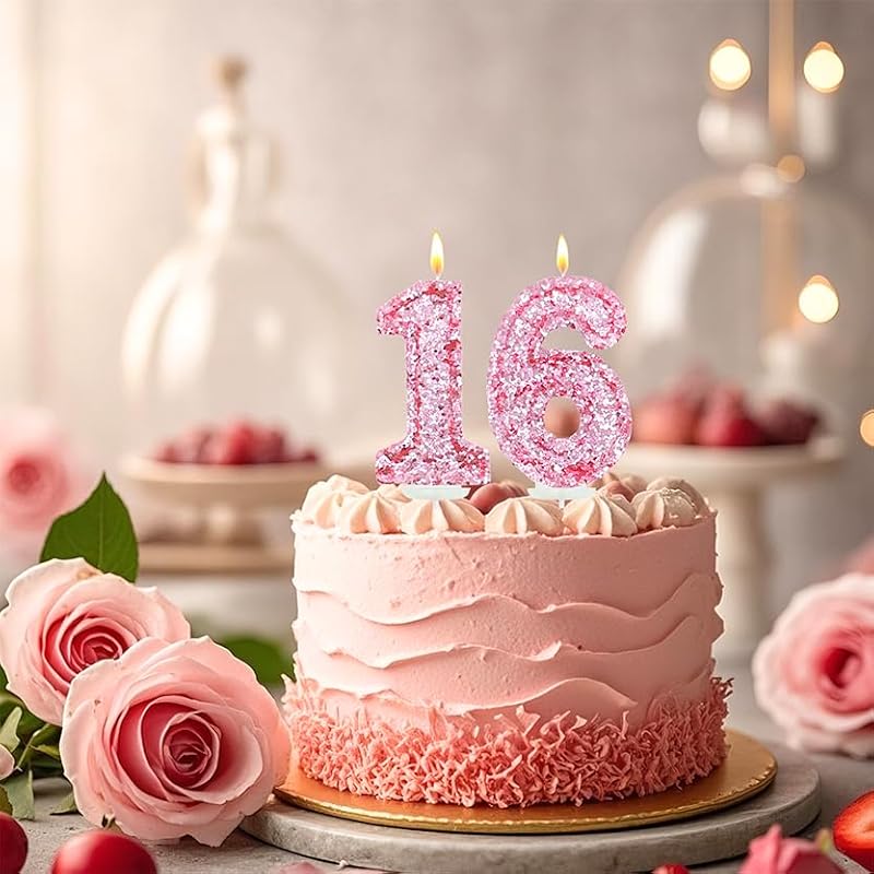 CasaPopz Number 5 Glitter Pink Birthday Candle - Princess Cake Topper