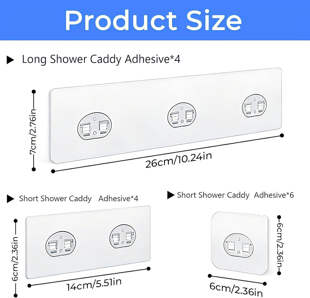 Skiennix Shower Caddy Adhesive Hooks - Strong Waterproof Strips for No-Drill Bathroom & Kitchen | 14 Pack, Transparent