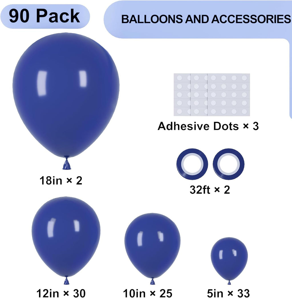 Voircoloria Navy Blue Balloon Garland Kit - 90 Pack of 5-18 Inch Balloons for Graduation, Weddings & Parties