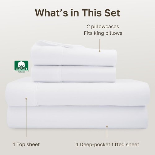 California Design Den 100% Cotton Cal King Sheet Set - Silky Smooth Sateen Weave, 400 TC, Deep Pockets, Breathable White Bedding