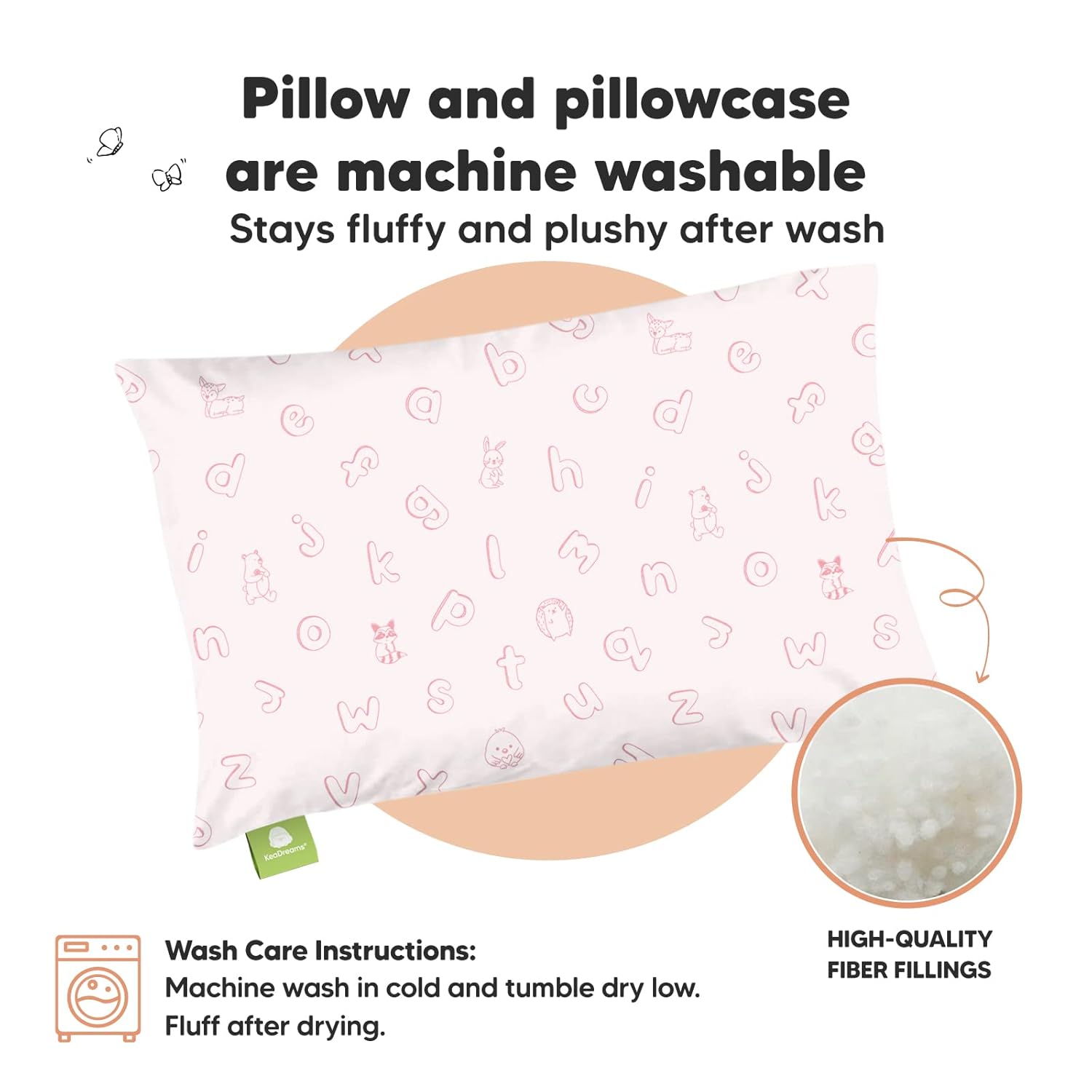 My Little Dreamy Toddler Pillow - Organic Cotton Travel Bed Pillow with Case, Soft & Breathable, 13x18 (ABC Land Rose)