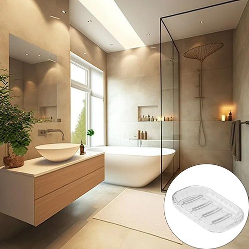 2Pcs Soap Dish Holder, Plastic Bathroom Soap Dishes, Clear Soap Saver Tray for Shower Bathtub Kitchen Sink