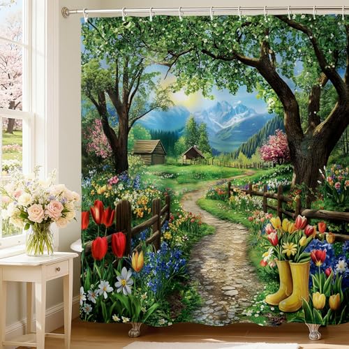 Mocsicka Floral Shower Curtain - Nature Design, 71x71 inch