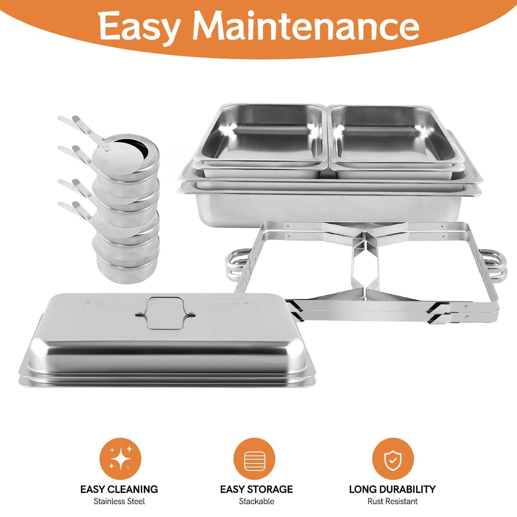 Snowtaros 2 Pack 8QT Chafing Dish Buffet Set, Stainless Steel Food Warmer Set, Rectangular Buffet Server with Tongs & Spoons for Parties, Catering, Banquets, Events (Half Size)