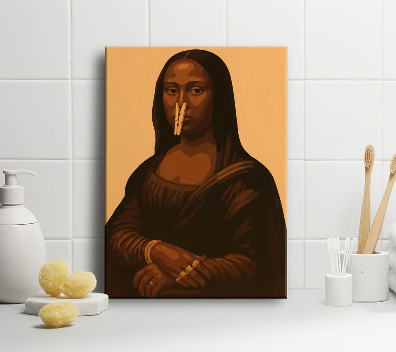 Mona Lisa | Funny Black Woman Canvas Wall Art - Unique Bathroom Decor for Home & Toilet