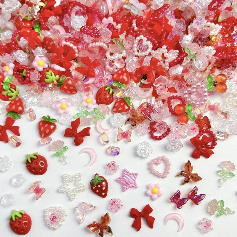 FINGCRO 110pcs 3D Nail Charms Resin Flatback Flowers Fruit Butterflies