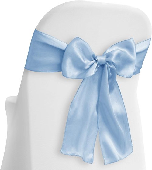 Lann's Linens - Elegant Baby Blue Satin Chair Cover Sashes with Ribbon Tie Back for Weddings & Parties