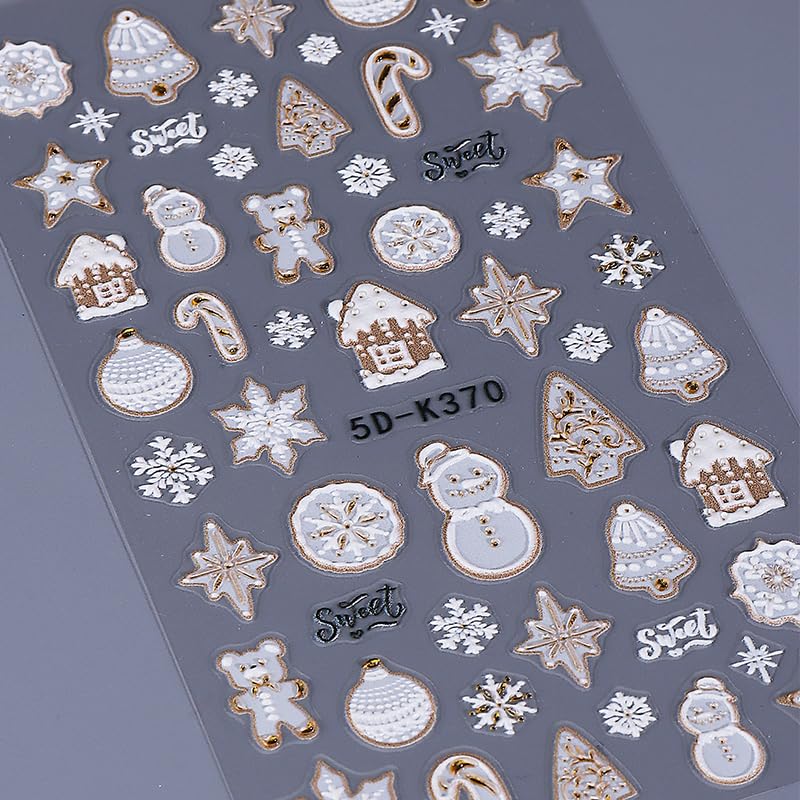 5D Embossed Christmas Nail Stickers Snowman Snowflake Decals 2PCS