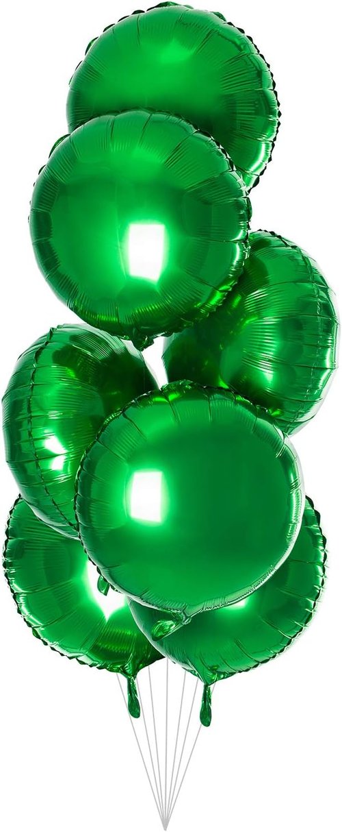 18” Green Round Foil Balloons | Mylar Helium Balloons for Birthday, Wedding & Baby Shower - Pack of 20