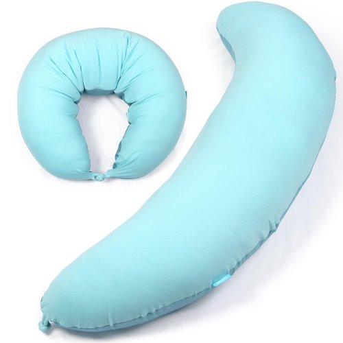BYRIVER 39" Mint Green Blue C Shaped Body Pillow for Side Sleeping Adults Men Women, Anxiety Relief Hug Pillow, Small Pregnancy Pillow Legs Knees Support, Gifts for New Moms (L)