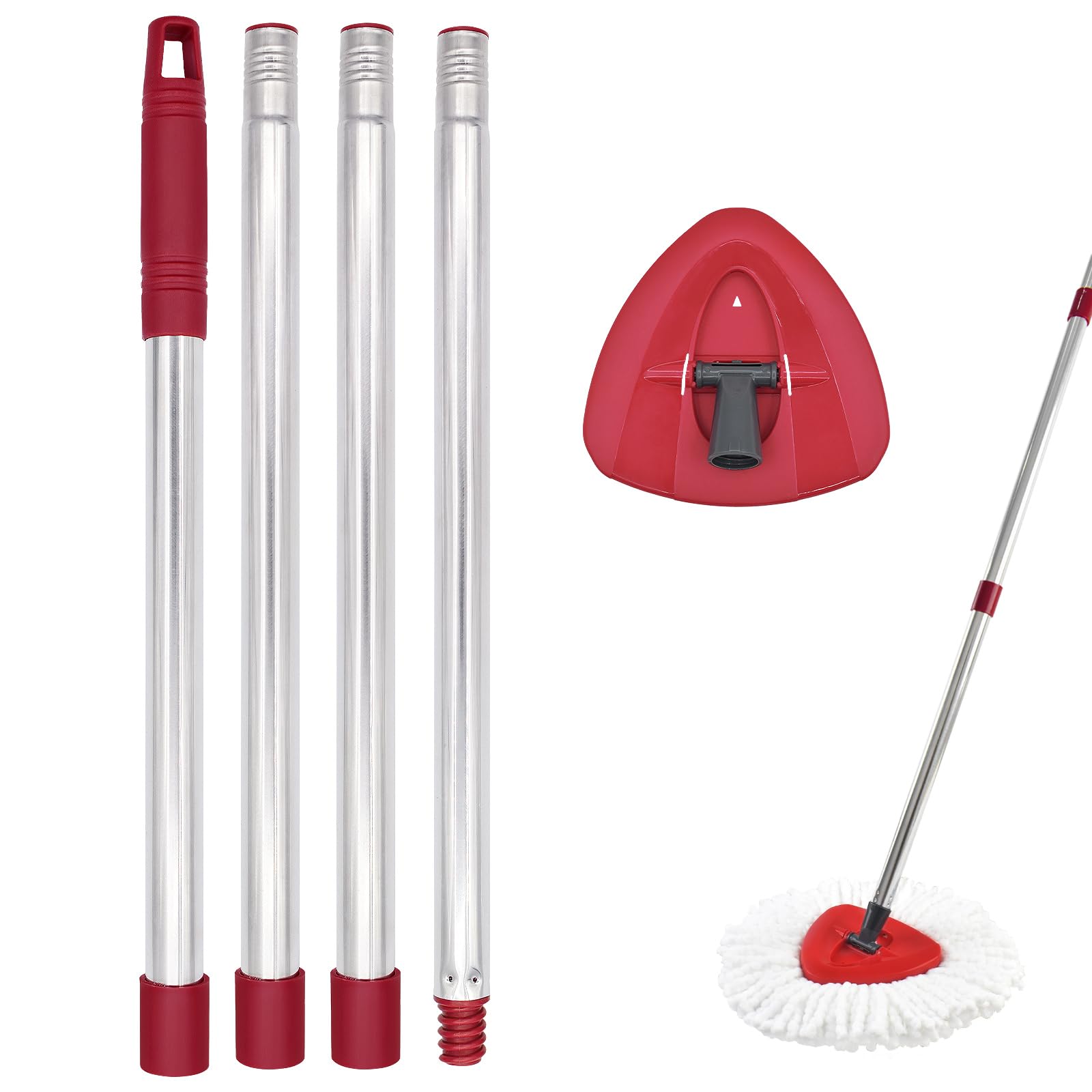 Mop Handle for Ocedar, Mop Handle for O Cedar, Spin Mops Replacement Stick and Base for Ocedar, 4-Section Mops Handles and Base for O Cedar, 30" to 58" Mop Stick Pole and Base for Cedar Mop