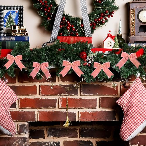 12 Pcs Pink Velvet Bows for Christmas & Valentine's Day Decor