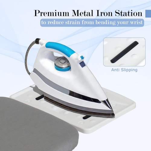 ASHARE Ironing Board 48" x 13" with Iron Rest, 7-Level Height Adjustable, Heavy Duty Steel Legs, Foldable Space Saving Laundry Iron Table with Heat Resistant Removable Cover, Grey