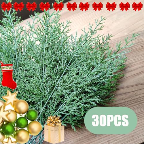 30pcs Artificial Christmas Pine Needles Branches, 12.6-inch Fake Greenery