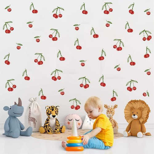 Bamsod Fruit Wall Decals Removable Boho Wall Stickers Peel Stick Cherry Wall Decals Fresh Fruit Wall Stickers for Baby Nursery Kids Bedroom Living Room Home Kitchen (Cherry)