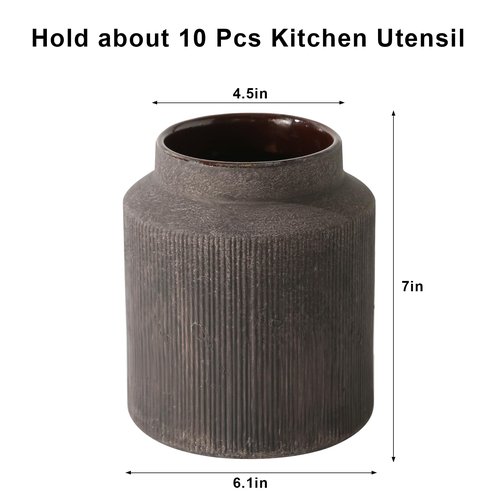 ATLZBLTCI Farmhouse Ceramic Farmhouse Kitchen Utensil Holder for Countertop, Rustic Cooking Utensil Holder Crock Fit for Kitchen Counter. 6.1 x 6.1 x 7 IN
