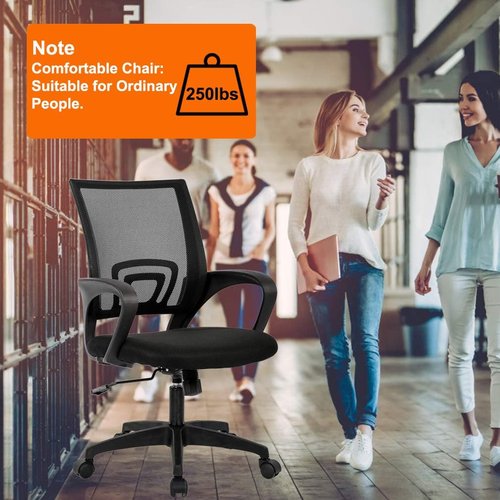 BestOffice Ergonomic Office Chair - Mid-Back Swivel Desk Chair with Breathable Backrest & Lumbar Support - Adjustable Height, Black for Adults & Women