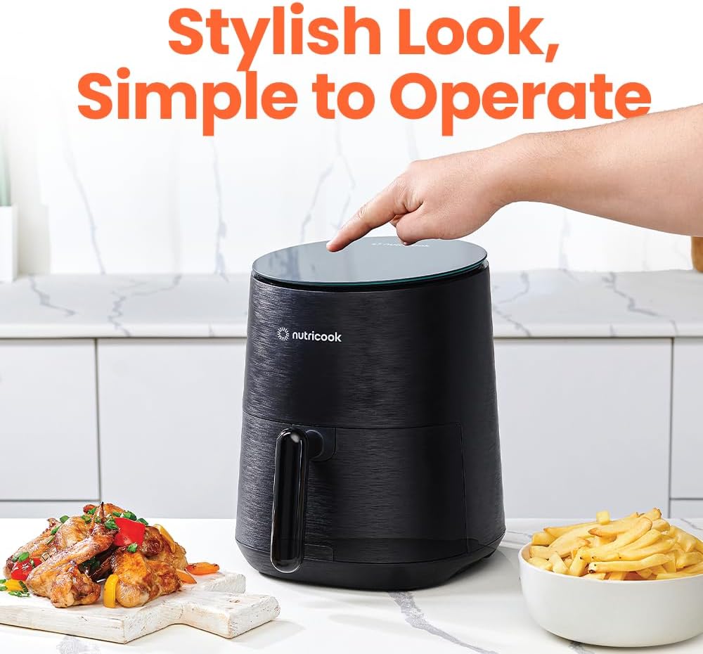 Nutricook Air Fryer - 8 Preset Functions, 3.5 Quart Compact Design, Tempered Glass Control Panel, Black