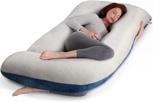 Cauzyart Maternity Body Pillow - 55-Inch U-Shape Full Support for Pregnant Women | Removable Velvet Cover