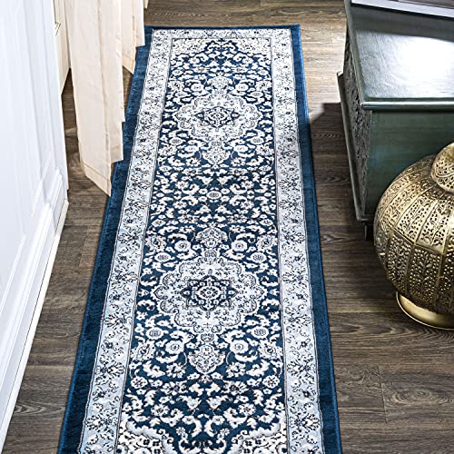 JONATHAN Y Palmette Modern Floral Navy/Blue Runner Rug, 2x10, Vintage, Bohemian, Easy-Cleaning for Living Room, Bedroom, Kitchen, Pet Friendly, Non-Shedding (MDP503D-210)
